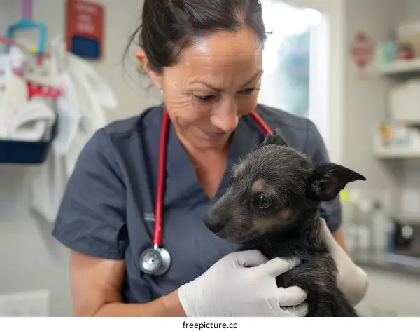 Veterinarian examining a small dog