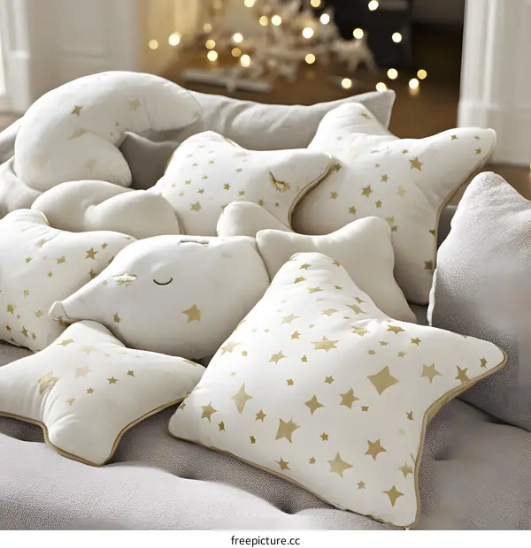 White and Gold Star Shaped Pillows