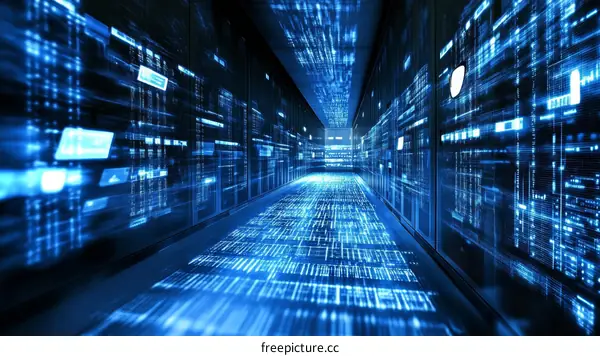Futuristic Server Room Data Flow Visualization