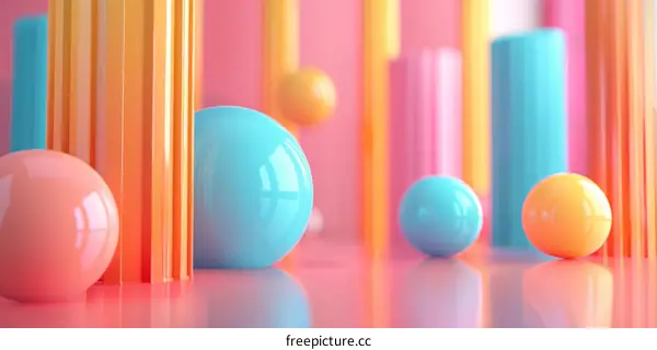 Vibrant 3D Composition with Balls and Cylinders