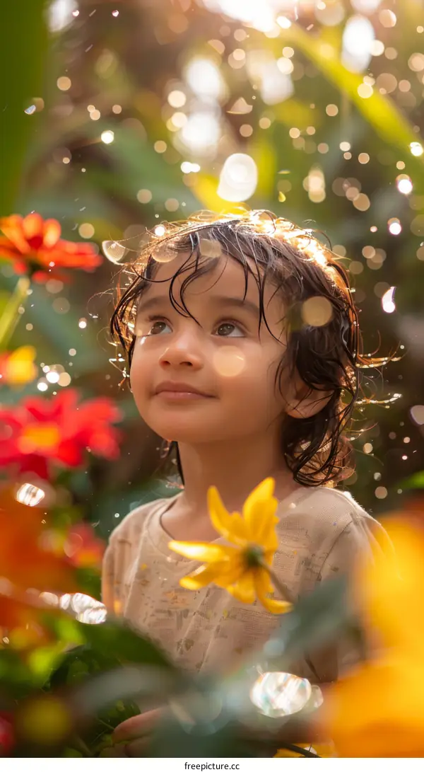 Little boy looking up at the sky with wonder in his eyes