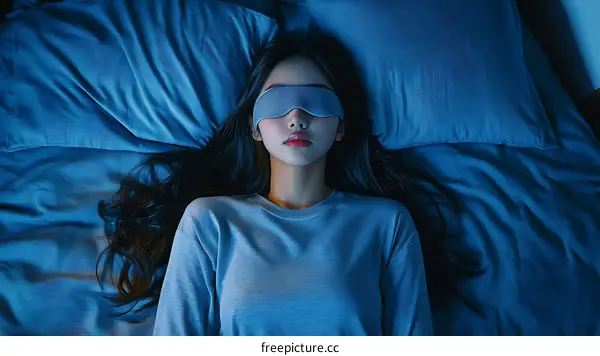 Asian Woman Sleeping with Eye Mask in Bed