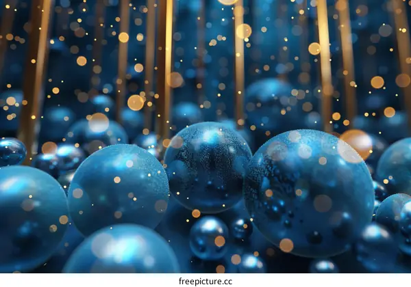 Blue and Gold Spheres with Glowing Light