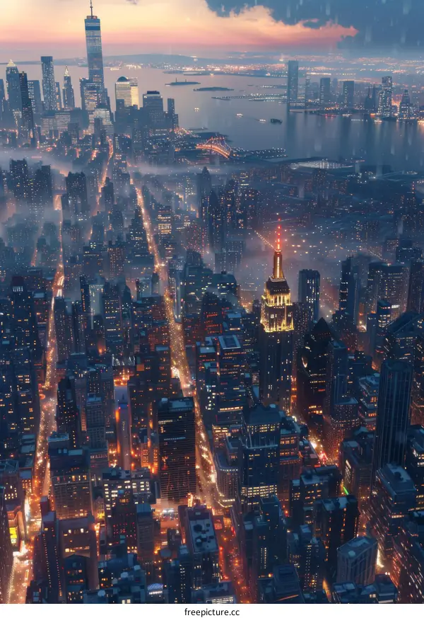 Aerial View of New York City at Night