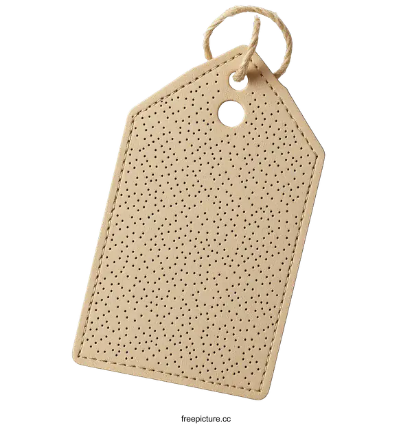 [Transparent Background PNG]Beige Leather Tag with Perforated Design