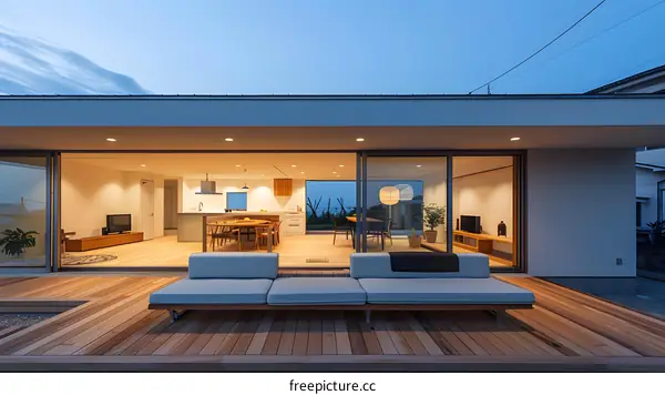 Modern Minimalist Home Design With Wooden Deck Patio