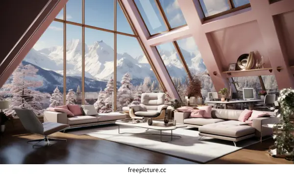 Modern Minimalist Living Room Interior Design With Mountain Views