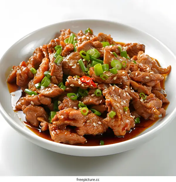 A plate of diced beef with scallions
