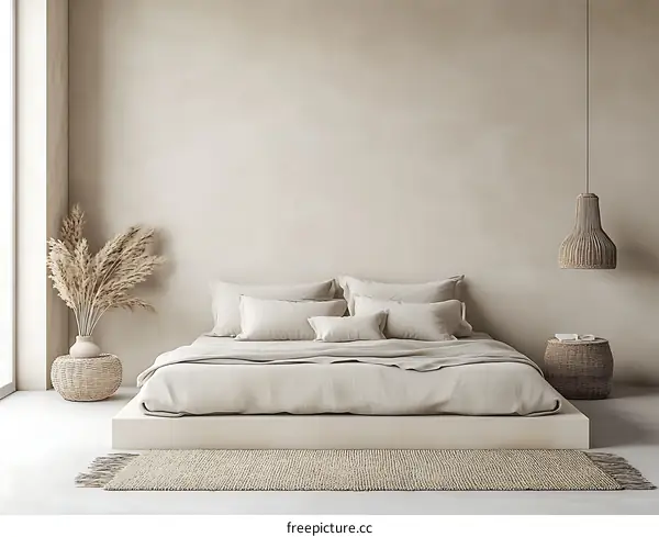 Beige Modern Minimalist Bedroom Interior Design