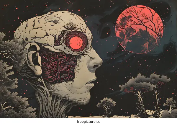 Abstract Portrait With a Red Moon