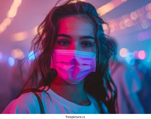 Close-up portrait of a young woman wearing a mask at a party