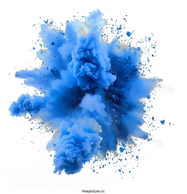 [Transparent Background PNG]Blue Explosion of Color Powder on White Background