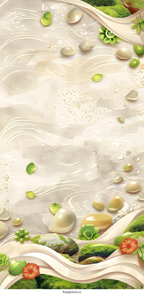 Abstract Nature Design with Green Plants and Stones