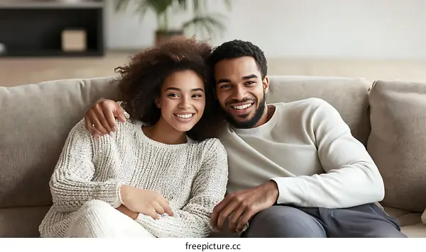 Happy Couple Relaxing on Sofa
