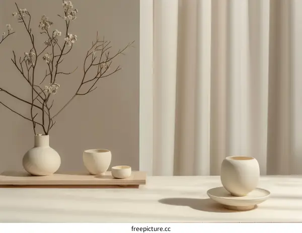 Still life with a vase, a cup, and a saucer