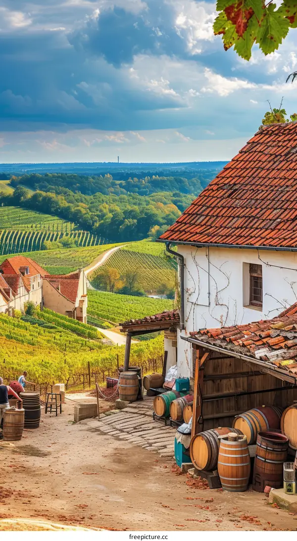 A Vineyard Landscape with a View of a Village