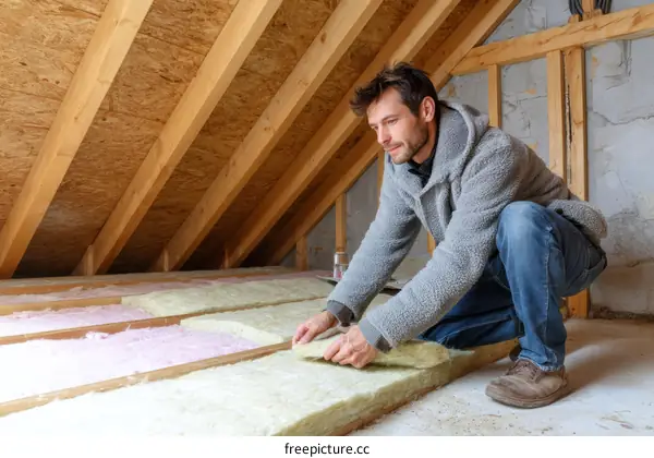 Roof Insulation Installation with One Caucasian Man