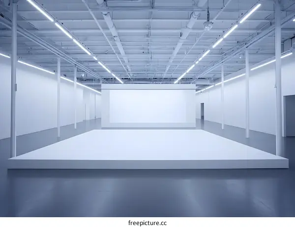 Minimalist White Gallery Interior with Empty Platform