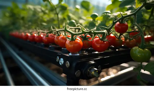 Close-up of Ripe Tomatoes Growing in a Greenhouse