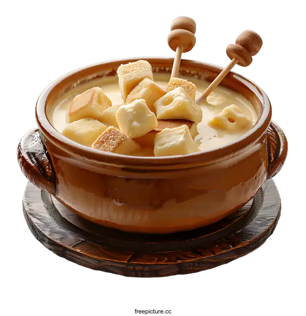 [Transparent Background PNG]cheese fondue in ceramic bowl