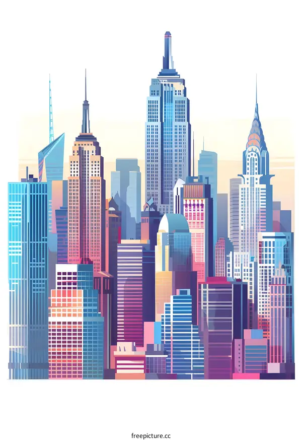 Colorful Illustration of Skyscrapers in New York City
