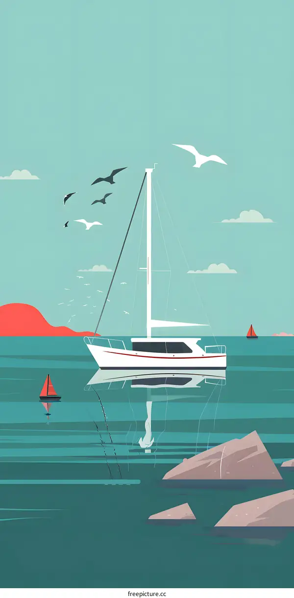 Sailing Boat On The Ocean Illustration