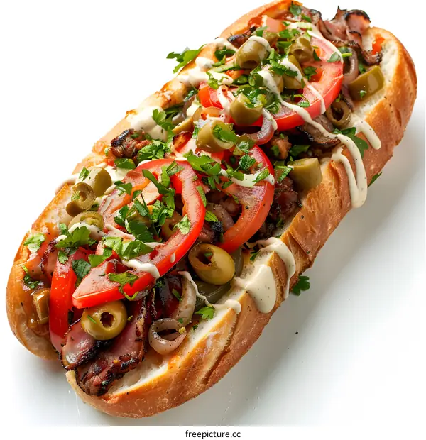 A delicious sandwich with various toppings