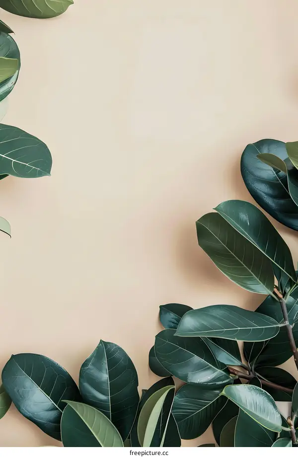 Green Leaves on a Light Beige Background