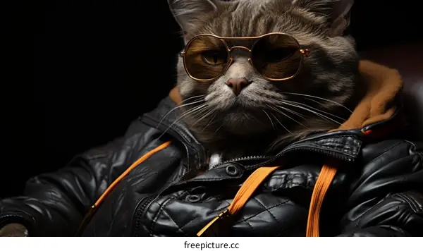 Cool Cat in Sunglasses and Leather Jacket