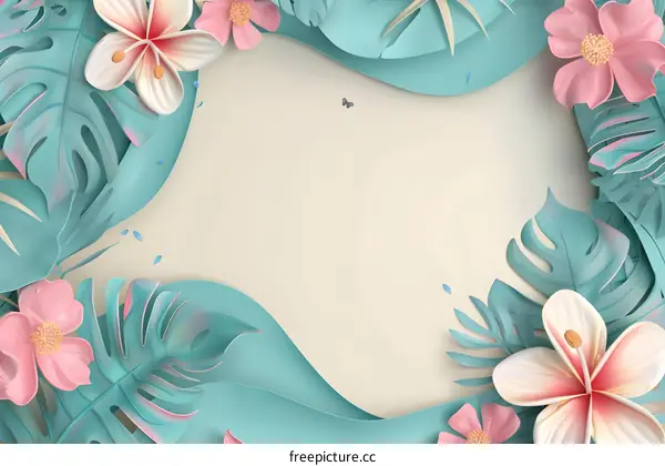 Tropical Flower and Leaves Paper Cut Design