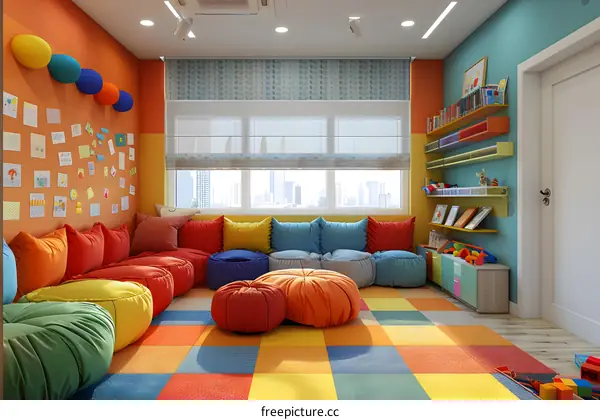 Colorful Playroom Interior Design With Bean Bags