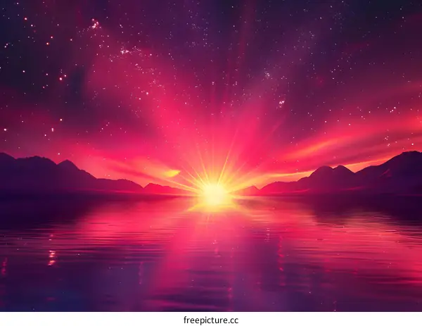 Sunset over the lake with beautiful sky