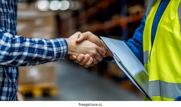 Business Deal Warehouse Handshake Agreement