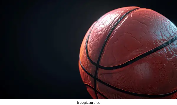 A photorealistic render of a basketball on a black background