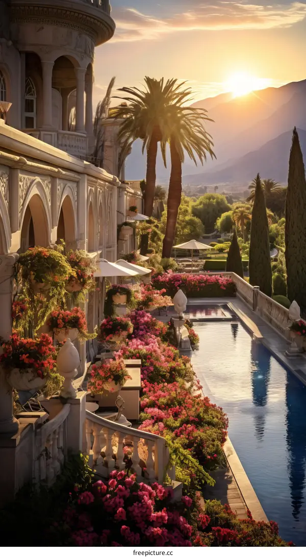 The beautiful mansion with a pool and a garden