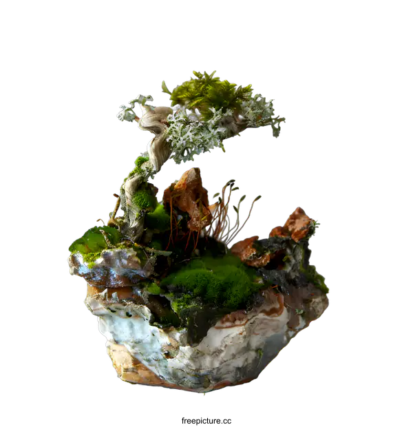 [Transparent Background PNG]Bonsai Tree with Moss and Stone