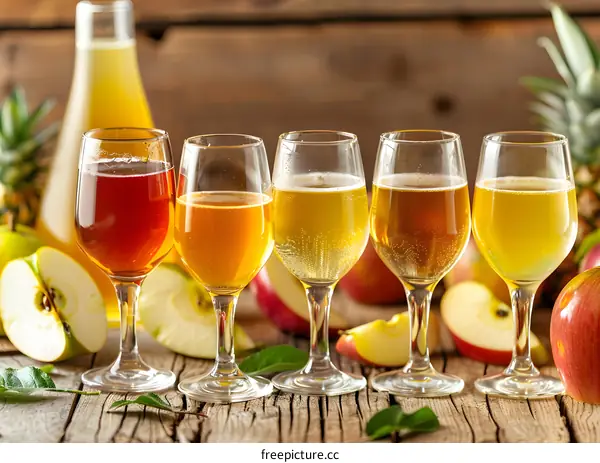 Apple Cider Tasting Flight With Fresh Apples And Pineapple