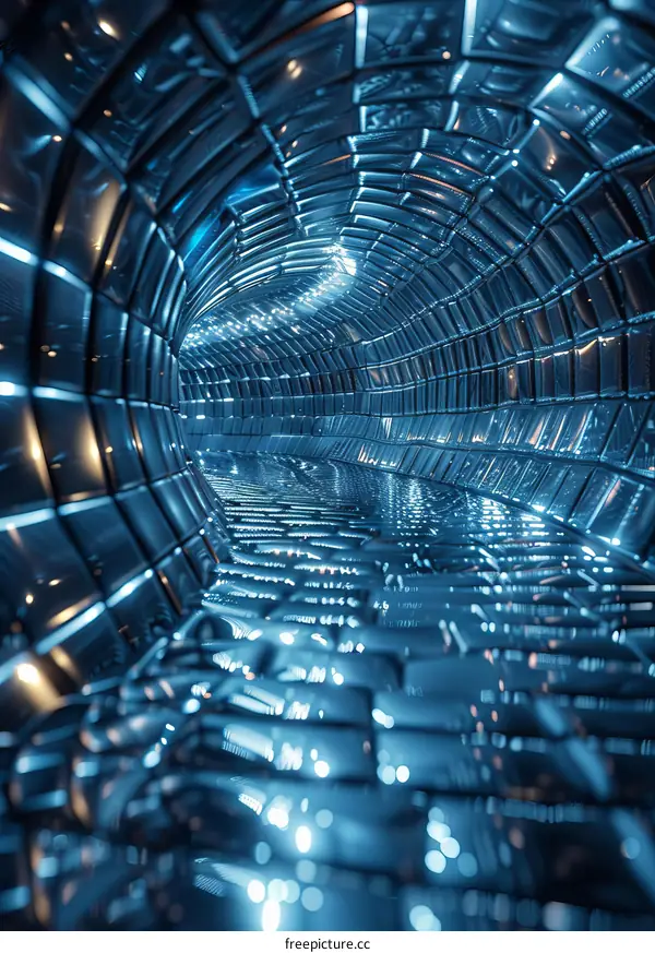 Blue tunnel with glowing lights