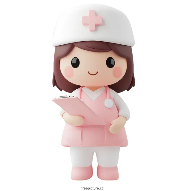 [Transparent Background PNG]Cute Cartoon Nurse Character Holding Clipboard