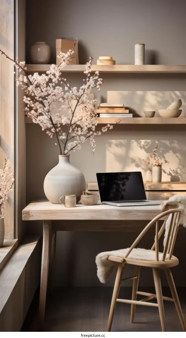 Minimalist home office with natural elements