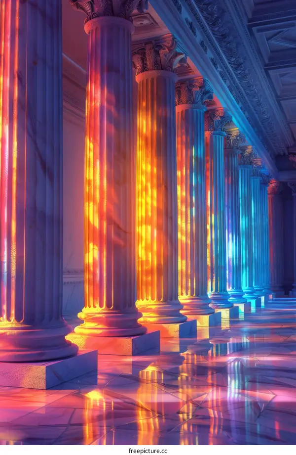 Colorful Columns in an Ancient Hallway