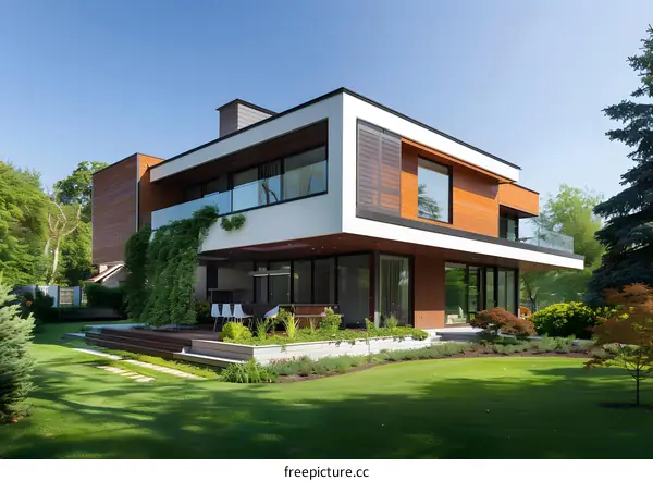 Modern House with Large Windows and Patio