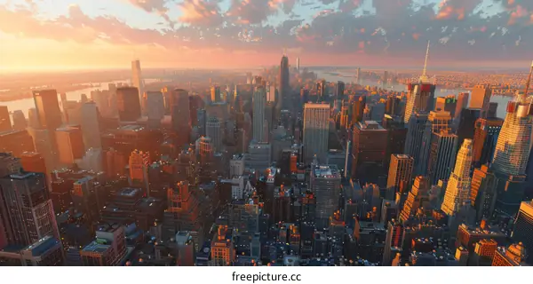 New York City Skyline at Sunset Panorama