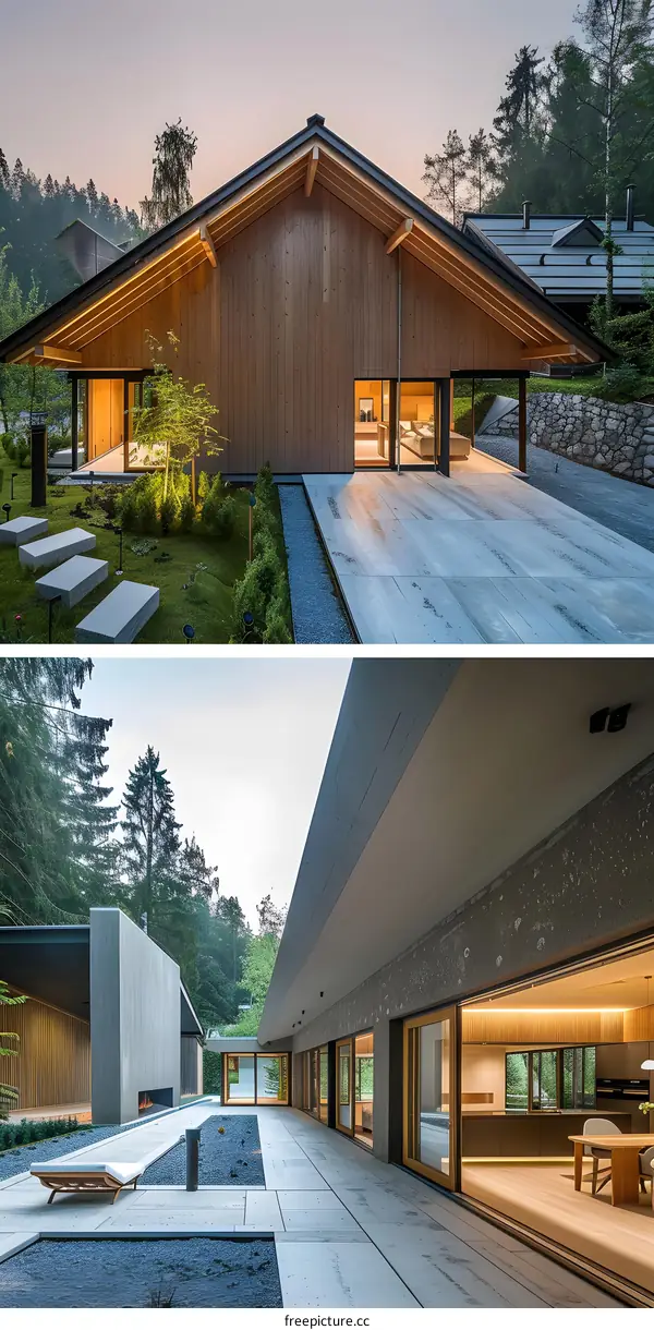 Modern Minimalist House with Large Windows and Wooden Exterior