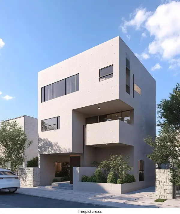 Modern Concrete House with Minimalist Design and Balcony