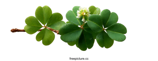 [Transparent Background PNG]Four-leaf Clover Plant with Flowers