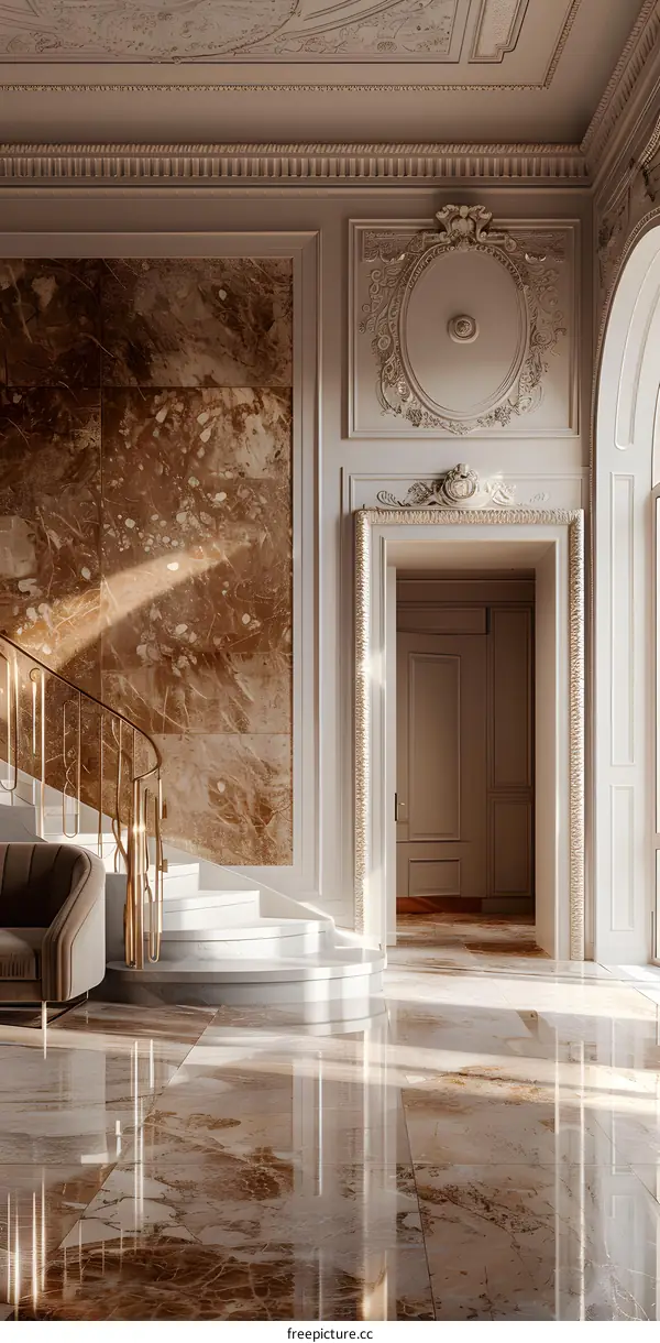 Elegant Hallway with Marble Flooring and Ornate Details