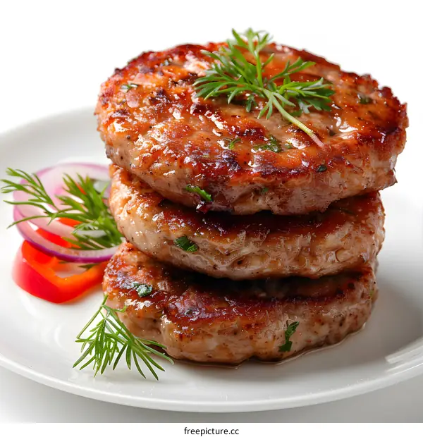 three juicy grilled cutlets with dill and red pepper