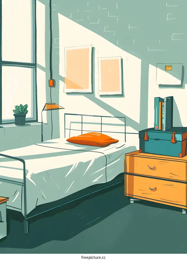 Minimalist Bedroom Illustration with Sun Rays