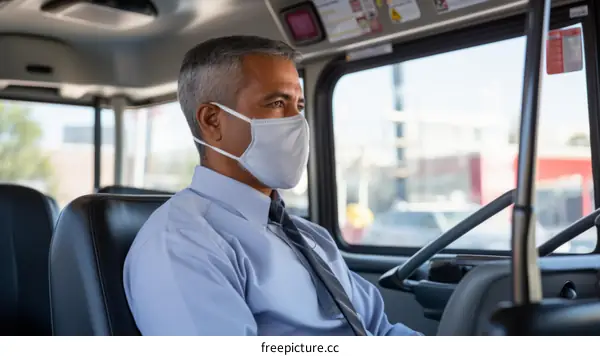 Bus driver wearing a mask